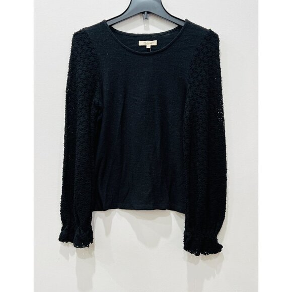 NWT Madewell Size X-Small Texture & Thread Eyelet Mix Ruffle Sleeve Top - Black - Picture 2 of 8